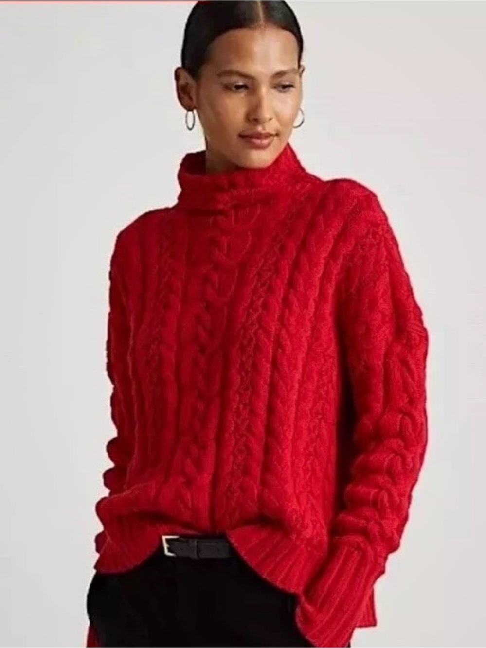 Ralph Lauren Black Label Red Cable-Knit Turtleneck Sweater